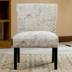 Fauteuil d'appoint sans accoudoirs en tissu à motif écriture française avec pieds en bois espresso
