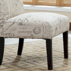 Fauteuil d'appoint sans accoudoirs en tissu à motif écriture française avec pieds en bois espresso