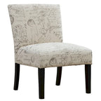 Fauteuil d'appoint sans accoudoirs en tissu à motif écriture française avec pieds en bois espresso