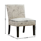 Fauteuil d'appoint sans accoudoirs en tissu à motif écriture française avec pieds en bois espresso