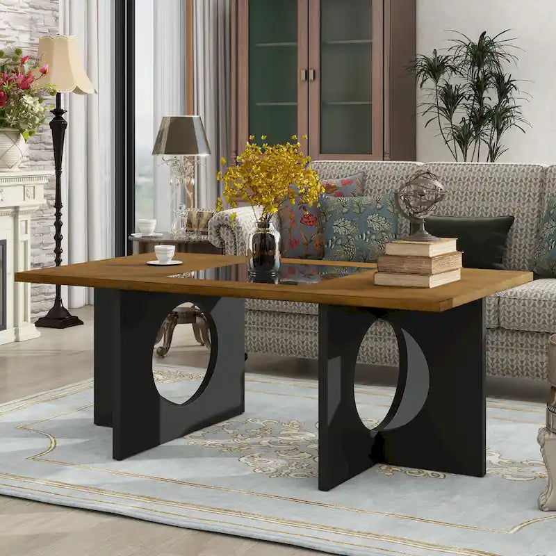 Table basse rectangulaire 47 avec étagère en verre trempé