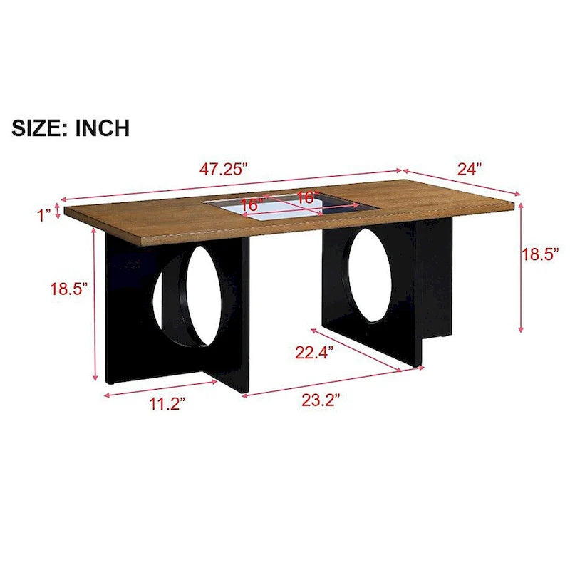 Table basse rectangulaire 47 avec étagère en verre trempé