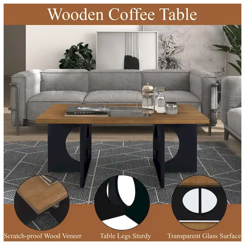 Table basse rectangulaire 47 avec étagère en verre trempé