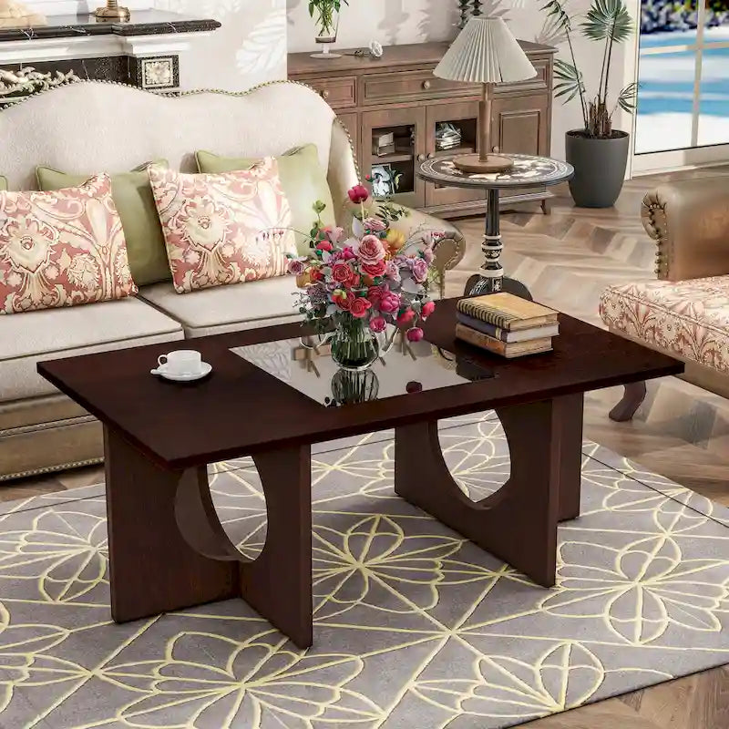 Table basse rectangulaire 47 avec étagère en verre trempé