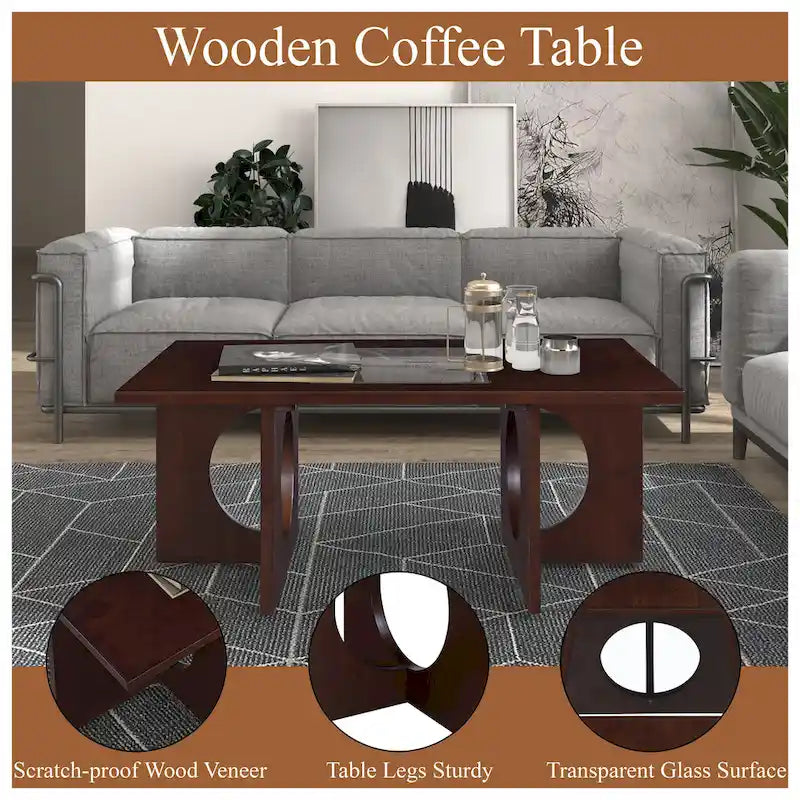 Table basse rectangulaire 47 avec étagère en verre trempé