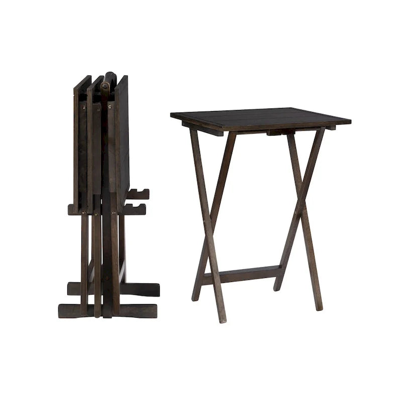 Ensemble de 4 tables pliantes avec support de rangement – Gris