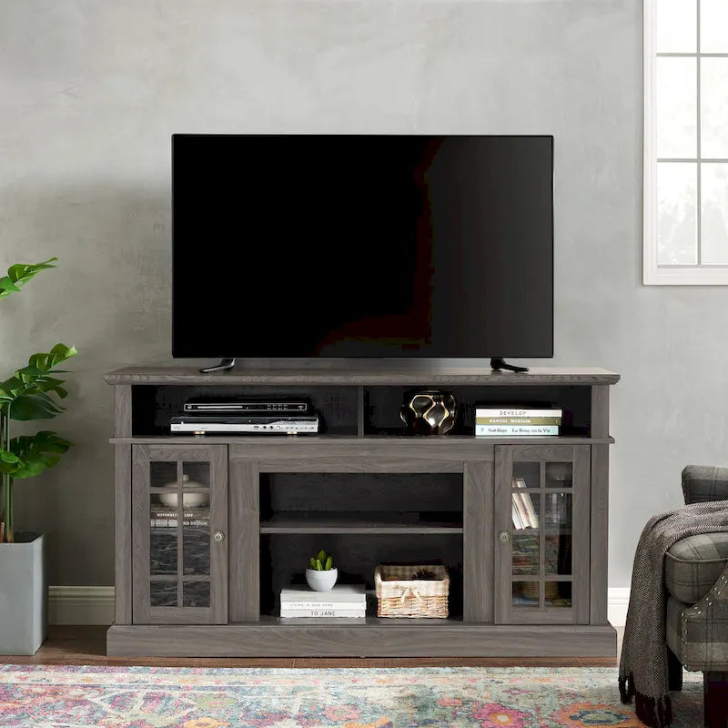 Meuble TV américain classique avec 4 étagères de rangement et 2 placards de rangement pour le salon familial ou le bureau