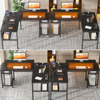 Bureau d'angle en L avec prises de courant, LED RGB et support d'écran