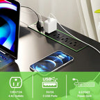 Bureau d'angle en L avec prises de courant, LED RGB et support d'écran