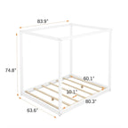 Lit plateforme bas à baldaquin en pin et MDF – Grand lit/Très grand lit