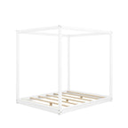 Lit plateforme bas à baldaquin en pin et MDF – Grand lit/Très grand lit