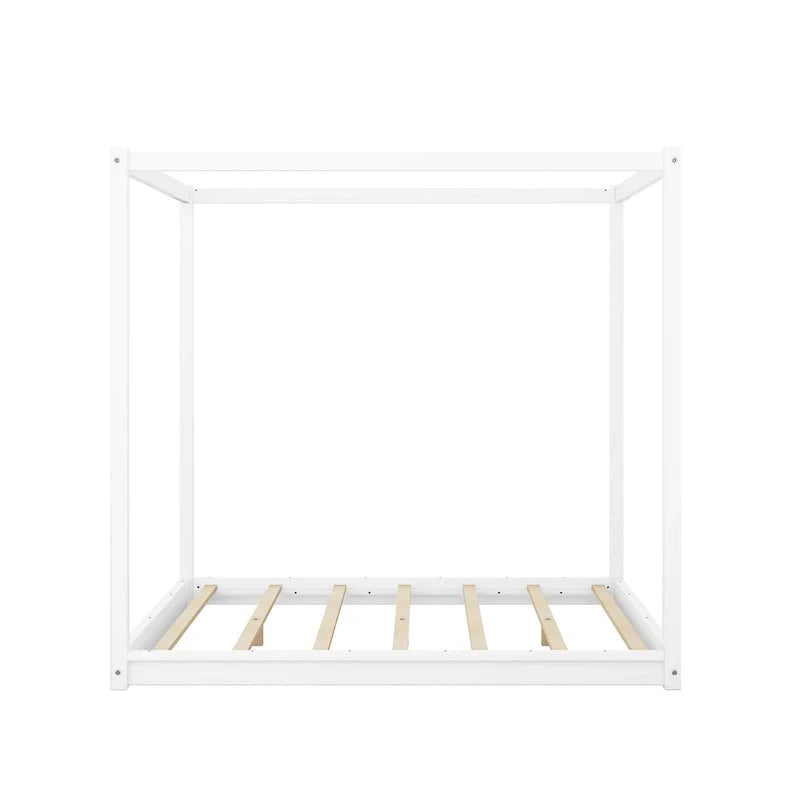 Lit plateforme bas à baldaquin en pin et MDF – Grand lit/Très grand lit