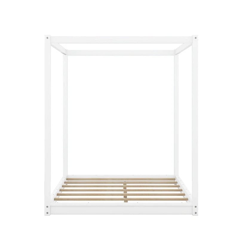 Lit plateforme bas à baldaquin en pin et MDF – Grand lit/Très grand lit