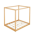 Lit plateforme bas à baldaquin en pin et MDF – Grand lit/Très grand lit