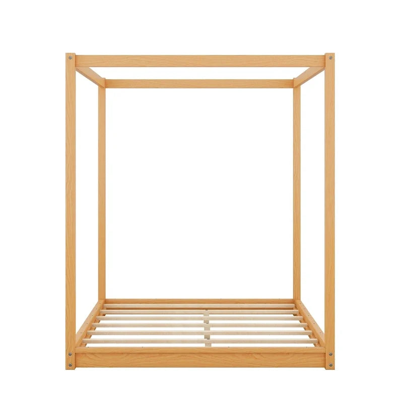 Lit plateforme bas à baldaquin en pin et MDF – Grand lit/Très grand lit