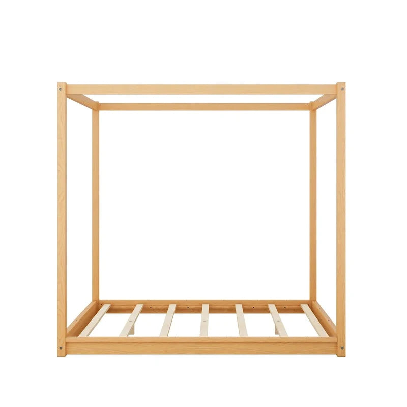 Lit plateforme bas à baldaquin en pin et MDF – Grand lit/Très grand lit
