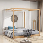 Lit plateforme bas à baldaquin en pin et MDF – Grand lit/Très grand lit