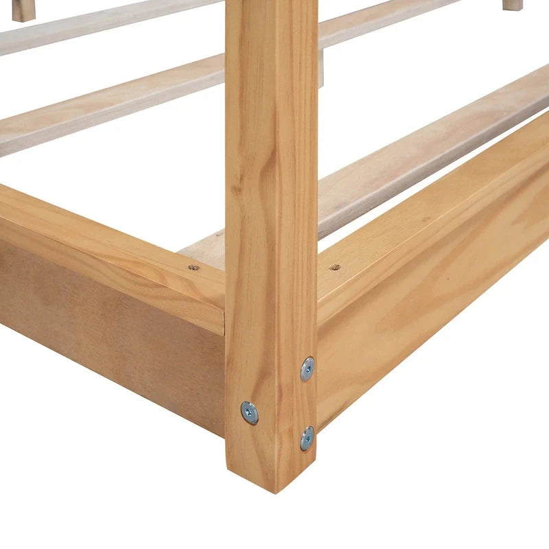 Lit plateforme bas à baldaquin en pin et MDF – Grand lit/Très grand lit