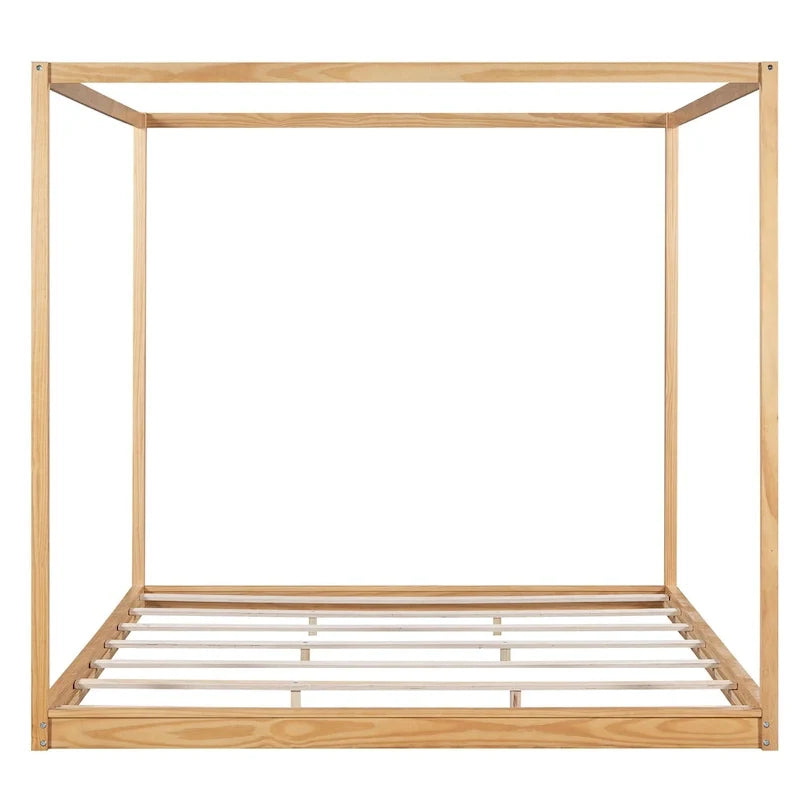 Lit plateforme bas à baldaquin en pin et MDF – Grand lit/Très grand lit