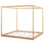 Lit plateforme bas à baldaquin en pin et MDF – Grand lit/Très grand lit