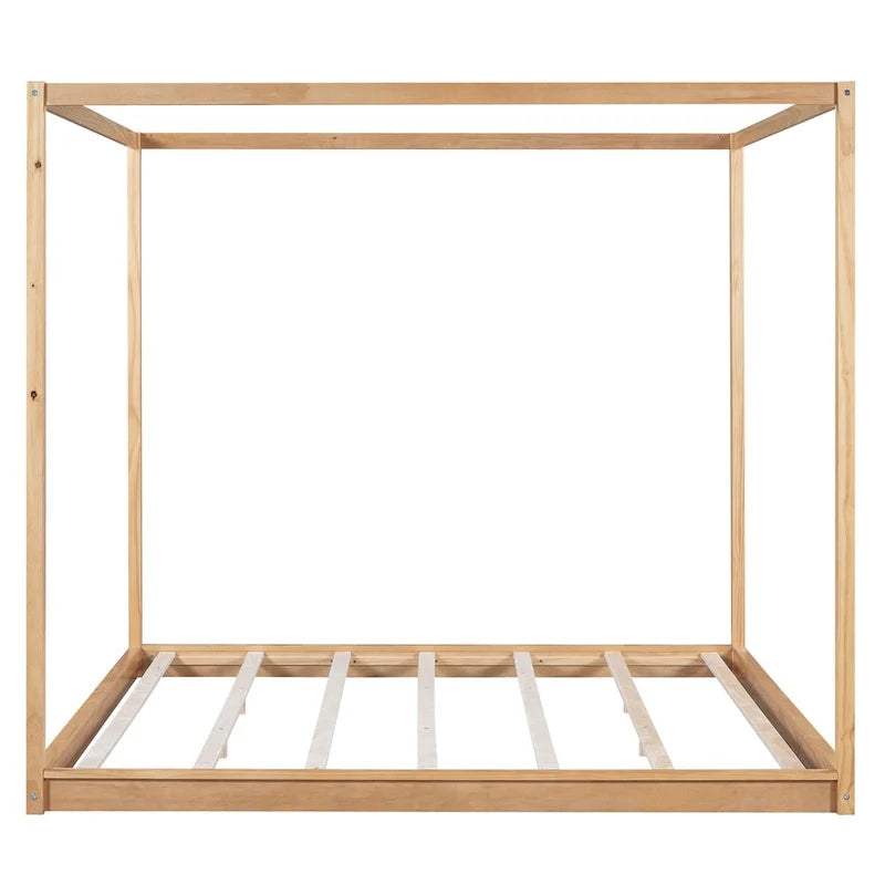 Lit plateforme bas à baldaquin en pin et MDF – Grand lit/Très grand lit
