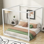Lit plateforme bas à baldaquin en pin et MDF – Grand lit/Très grand lit
