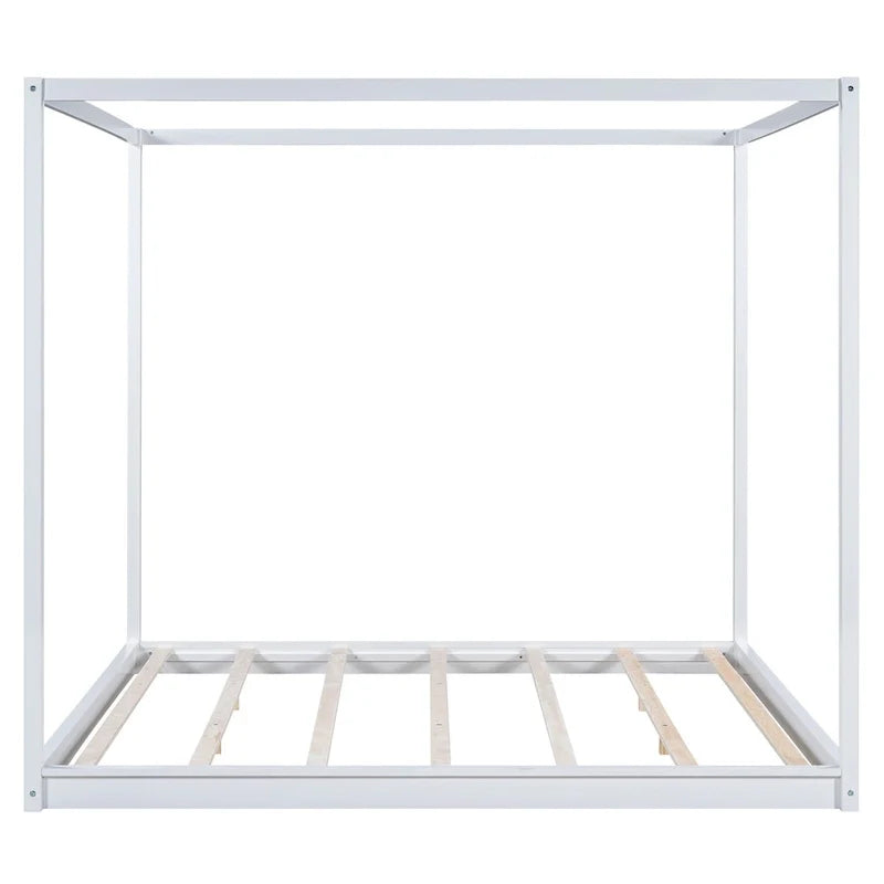 Lit plateforme bas à baldaquin en pin et MDF – Grand lit/Très grand lit