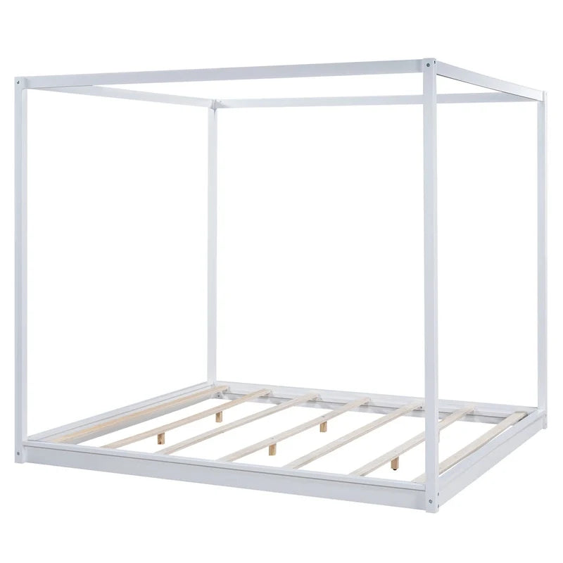 Lit plateforme bas à baldaquin en pin et MDF – Grand lit/Très grand lit