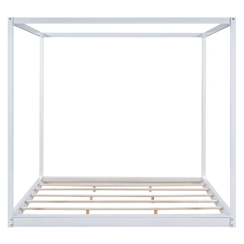 Lit plateforme bas à baldaquin en pin et MDF – Grand lit/Très grand lit