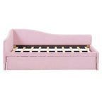 Lit de repos capitonné en L pour lit double avec lit gigogne escamotable – Rose