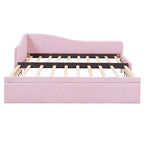 Lit de repos capitonné en L pour lit double avec lit gigogne escamotable – Rose