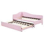 Lit de repos capitonné en L pour lit double avec lit gigogne escamotable – Rose