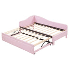 Lit de repos capitonné en L pour lit double avec lit gigogne escamotable – Rose