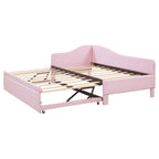 Lit de repos capitonné en L pour lit double avec lit gigogne escamotable – Rose