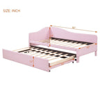 Lit de repos capitonné en L pour lit double avec lit gigogne escamotable – Rose