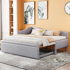 Lit de repos capitonné en L pour lit double avec lit gigogne escamotable – Rose