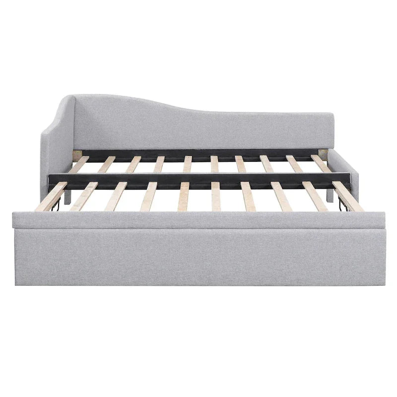 Lit de repos capitonné en L pour lit double avec lit gigogne escamotable – Rose