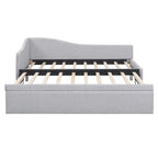Lit de repos capitonné en L pour lit double avec lit gigogne escamotable – Rose