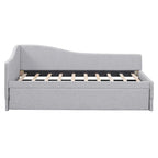 Lit de repos capitonné en L pour lit double avec lit gigogne escamotable – Rose