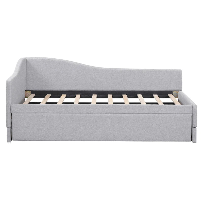 Lit de repos capitonné en L pour lit double avec lit gigogne escamotable – Rose