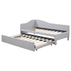 Lit de repos capitonné en L pour lit double avec lit gigogne escamotable – Rose