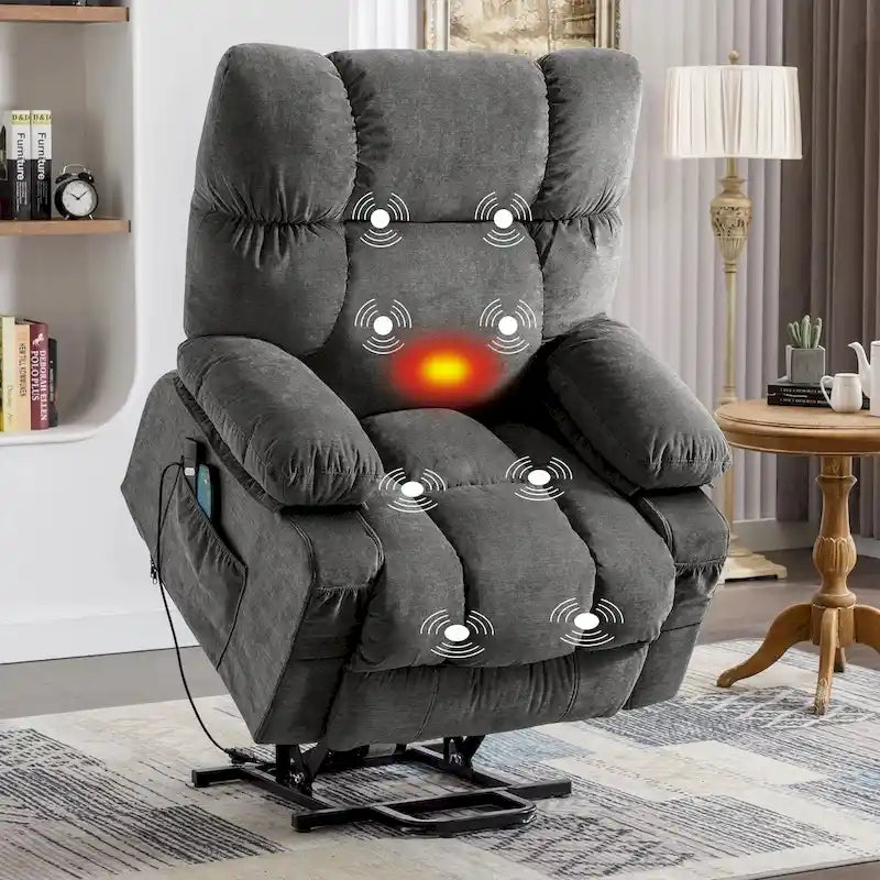 Fauteuil inclinable releveur avec chaleur, massage et chargement USB – Bleu