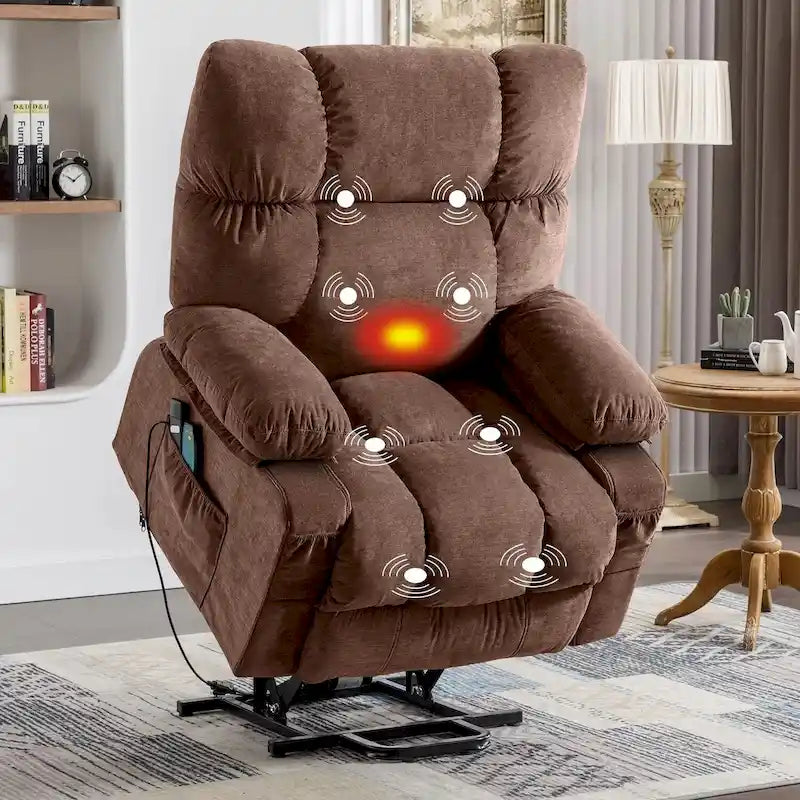 Fauteuil inclinable releveur avec chaleur, massage et chargement USB – Bleu
