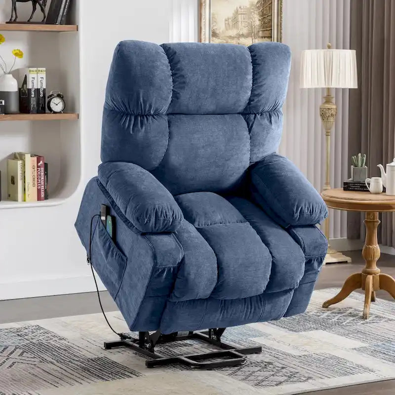 Fauteuil inclinable releveur avec chaleur, massage et chargement USB – Bleu