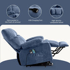 Fauteuil inclinable releveur avec chaleur, massage et chargement USB – Bleu