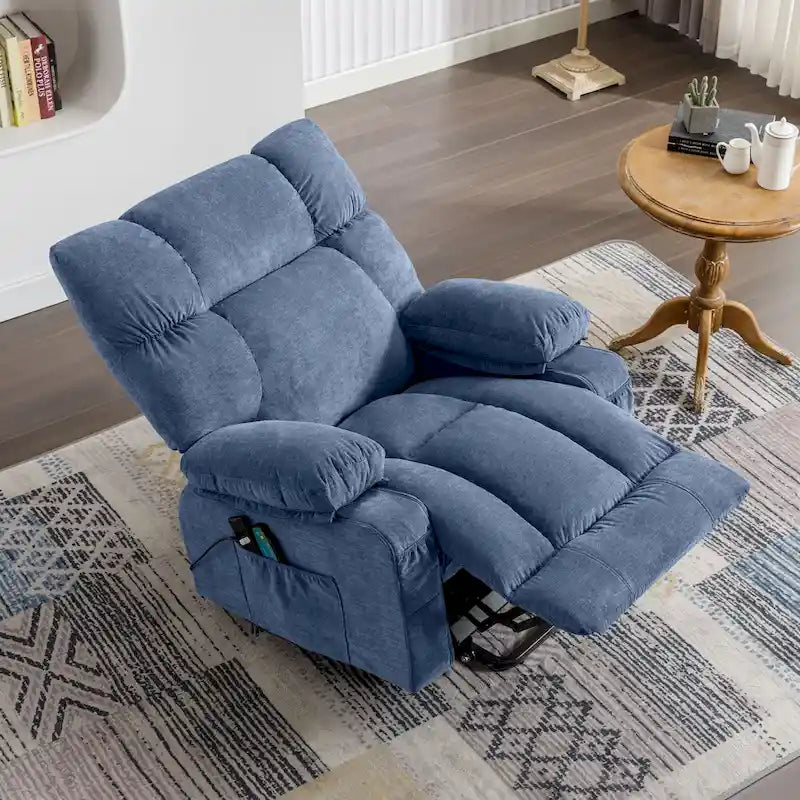 Fauteuil inclinable releveur avec chaleur, massage et chargement USB – Bleu