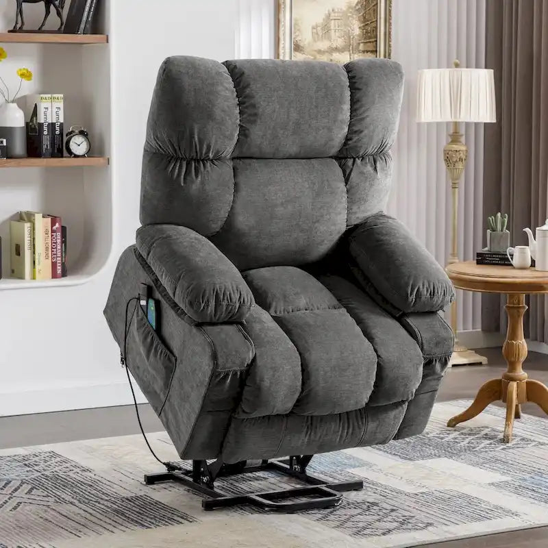 Fauteuil inclinable releveur avec chaleur, massage et chargement USB – Bleu