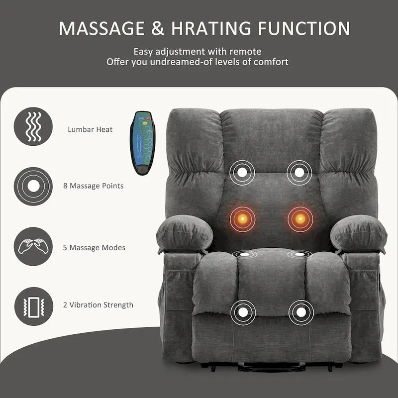 Fauteuil inclinable releveur avec chaleur, massage et chargement USB – Bleu