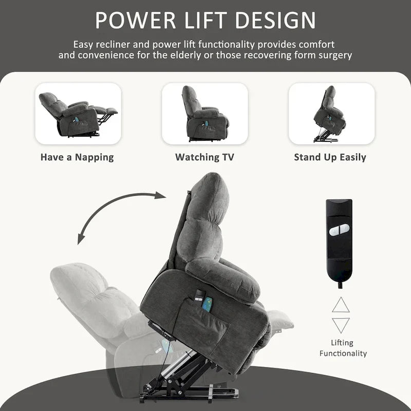 Fauteuil inclinable releveur avec chaleur, massage et chargement USB – Bleu
