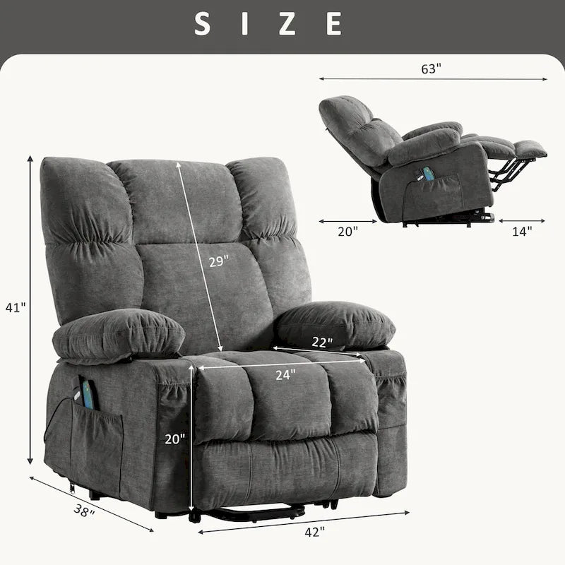 Fauteuil inclinable releveur avec chaleur, massage et chargement USB – Bleu